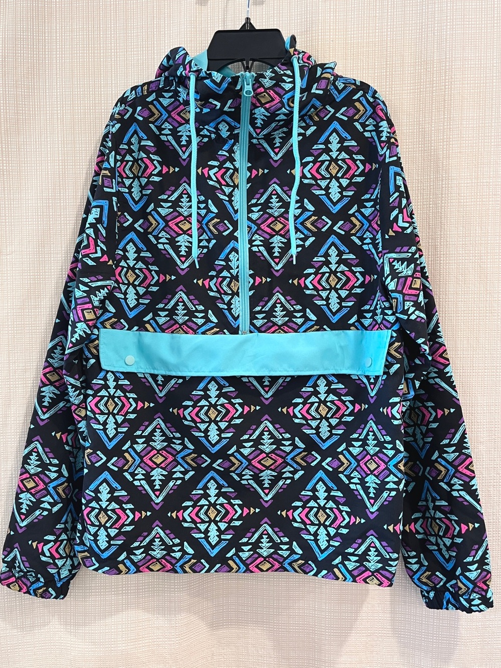 Neon Vintage Geometric 90s Hooded Windbreaker Jacket 90s y2k Bold Colorful